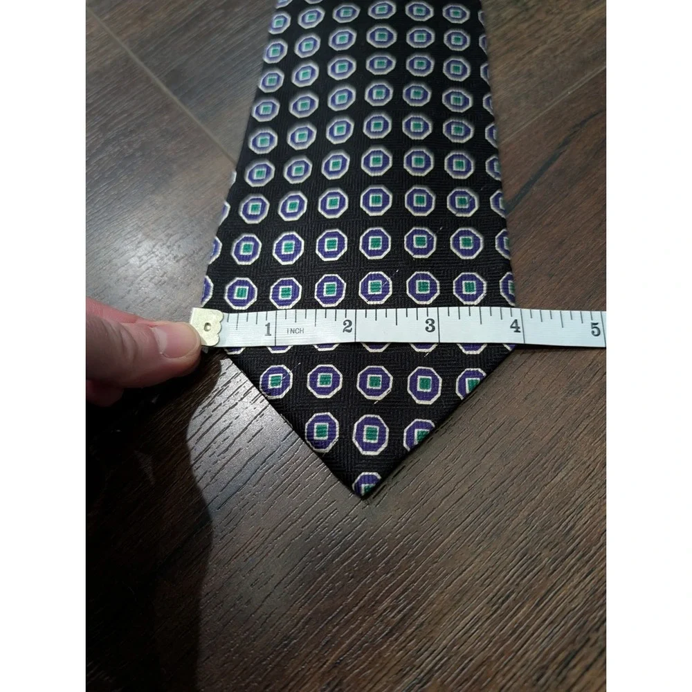 Vintage Polo Ralph Lauren Mens Silk Jacquard Tie Hand Made USA Geometric Foulard